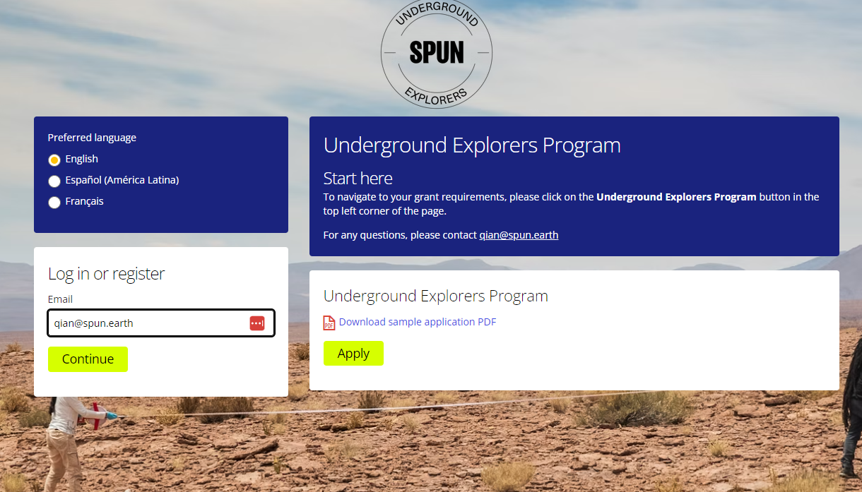 screenshot of the log in page. The log in button is in the bottom left quadrant.